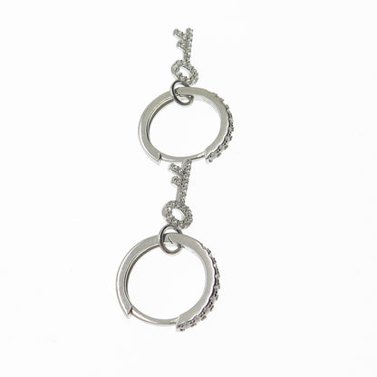 HAN 925 Sterling Silver Round-Cut C Z Key Charm Hoop Earrings