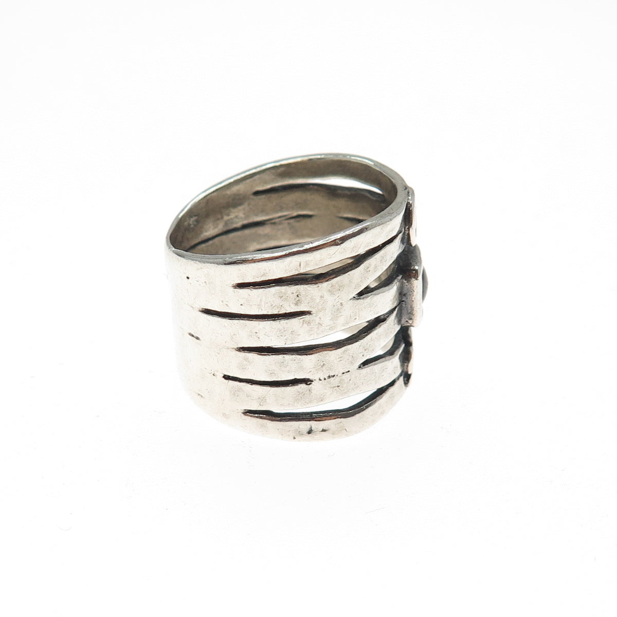 925 Sterling Silver Vintage Tourmaline Spiral & Flower Oxidized Ring Size 7.25