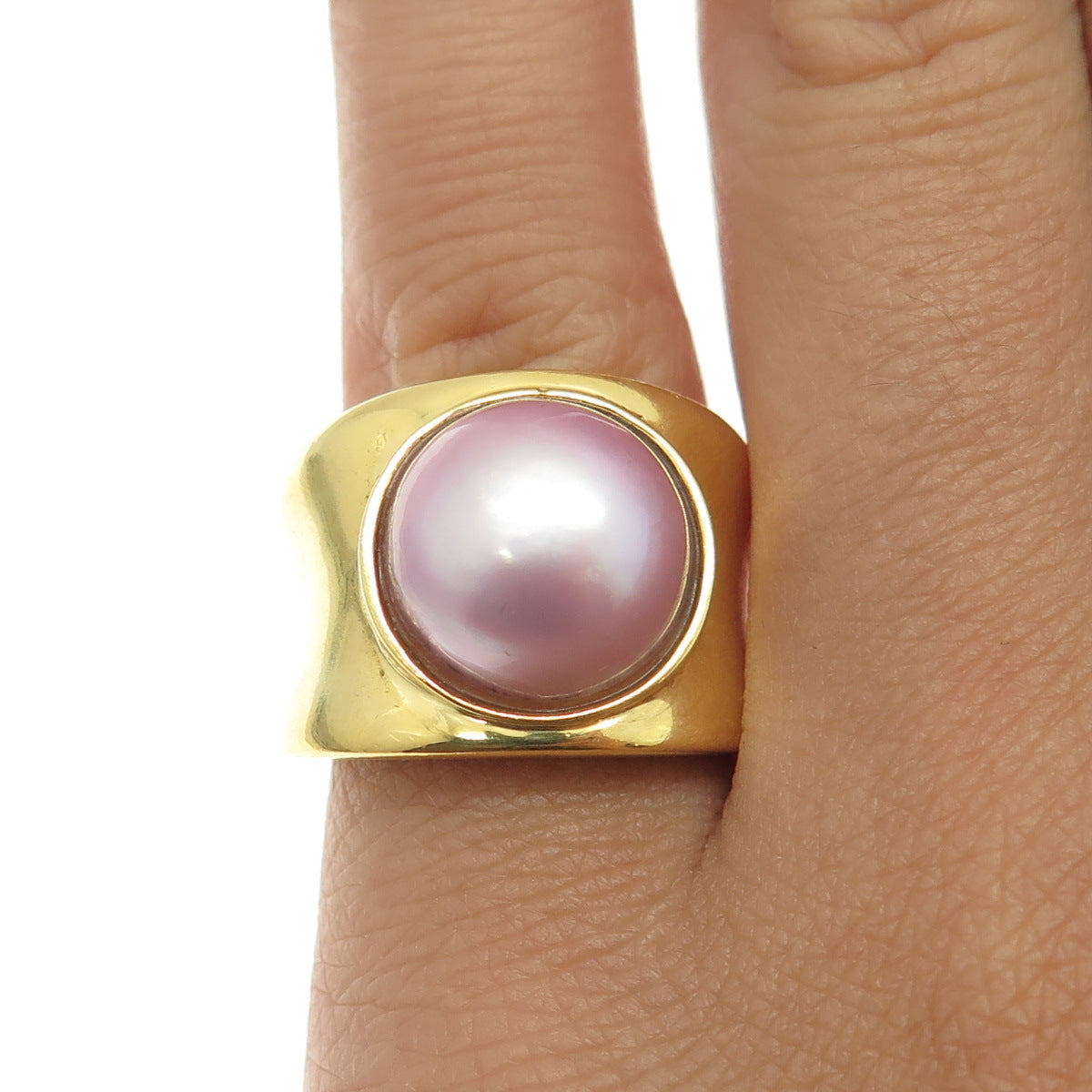 925 Sterling Silver Gold Plated Vintage Real Rose Pearl Ring Size 6