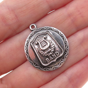 925 Sterling Silver Antique Art Deco Music Band Oxidized Charm Pendant