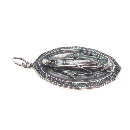 925 Sterling Silver Vintage St. Mary Miraculous Religious Oxidized Charm Pendant