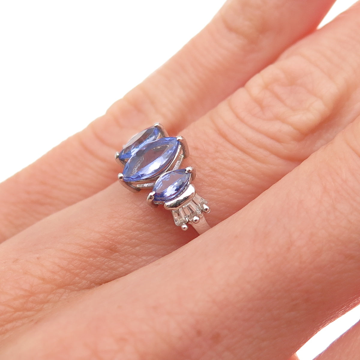 Chuck Clemency 925 Sterling Silver Real Tanzanite & White Topaz Ring Size 5