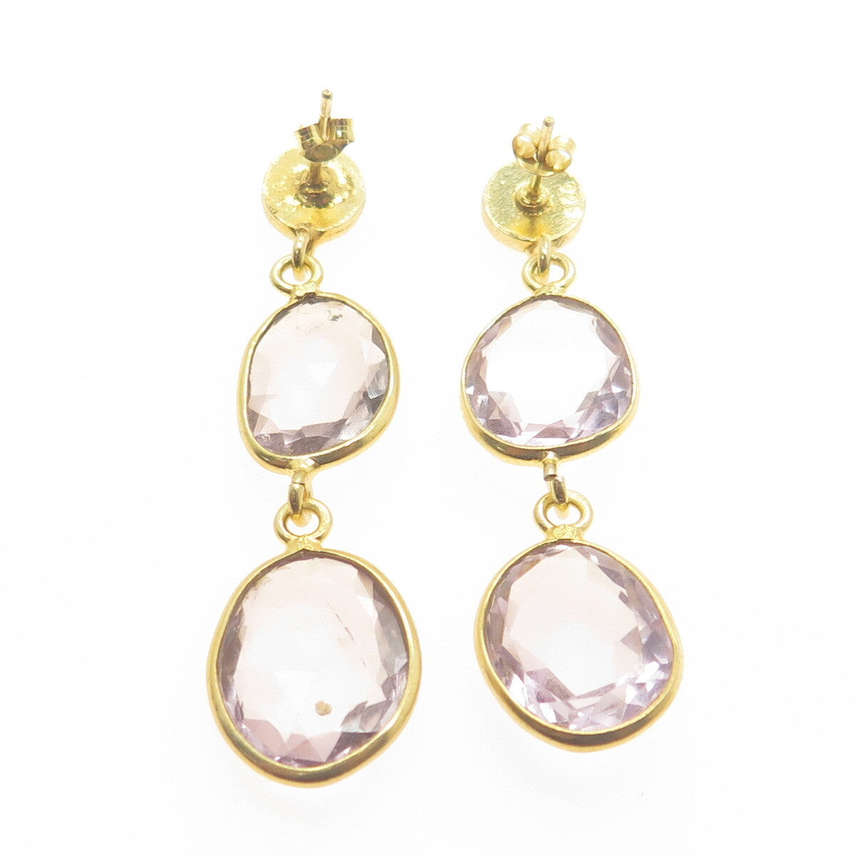 925 Sterling Silver Gold Plated Vintage Amethyst Modernist Dangle Earrings