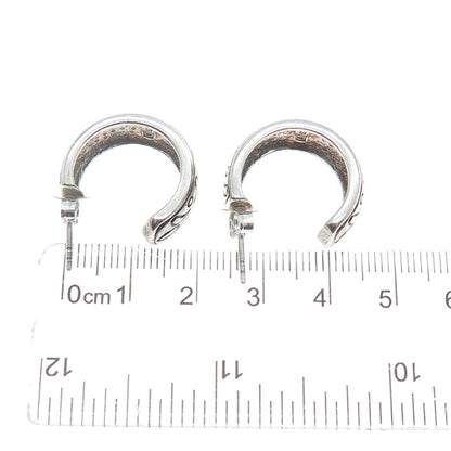 925 Sterling Silver Vintage Floral Oxidized Half Hoop Earrings