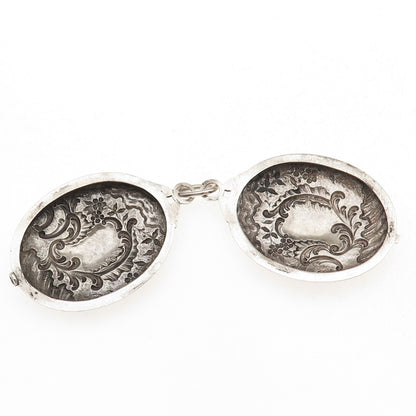 800 Silver Antique Victorian France Floral Repousse Oxidized Locket Box Pendant