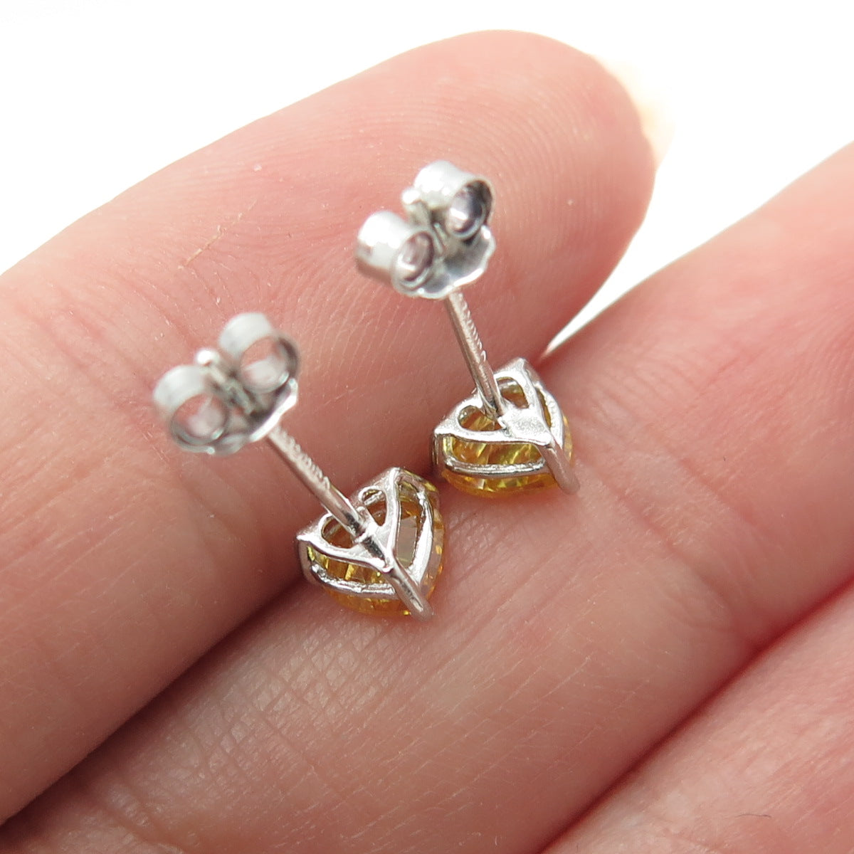 925 Sterling Silver Lemon Heart-Cut Shaped C Z Stud Earrings