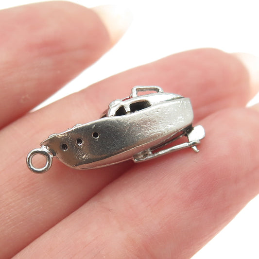 WELLS 925 Sterling Silver Vintage Motor Boat Minimalist 3D Charm Pendant