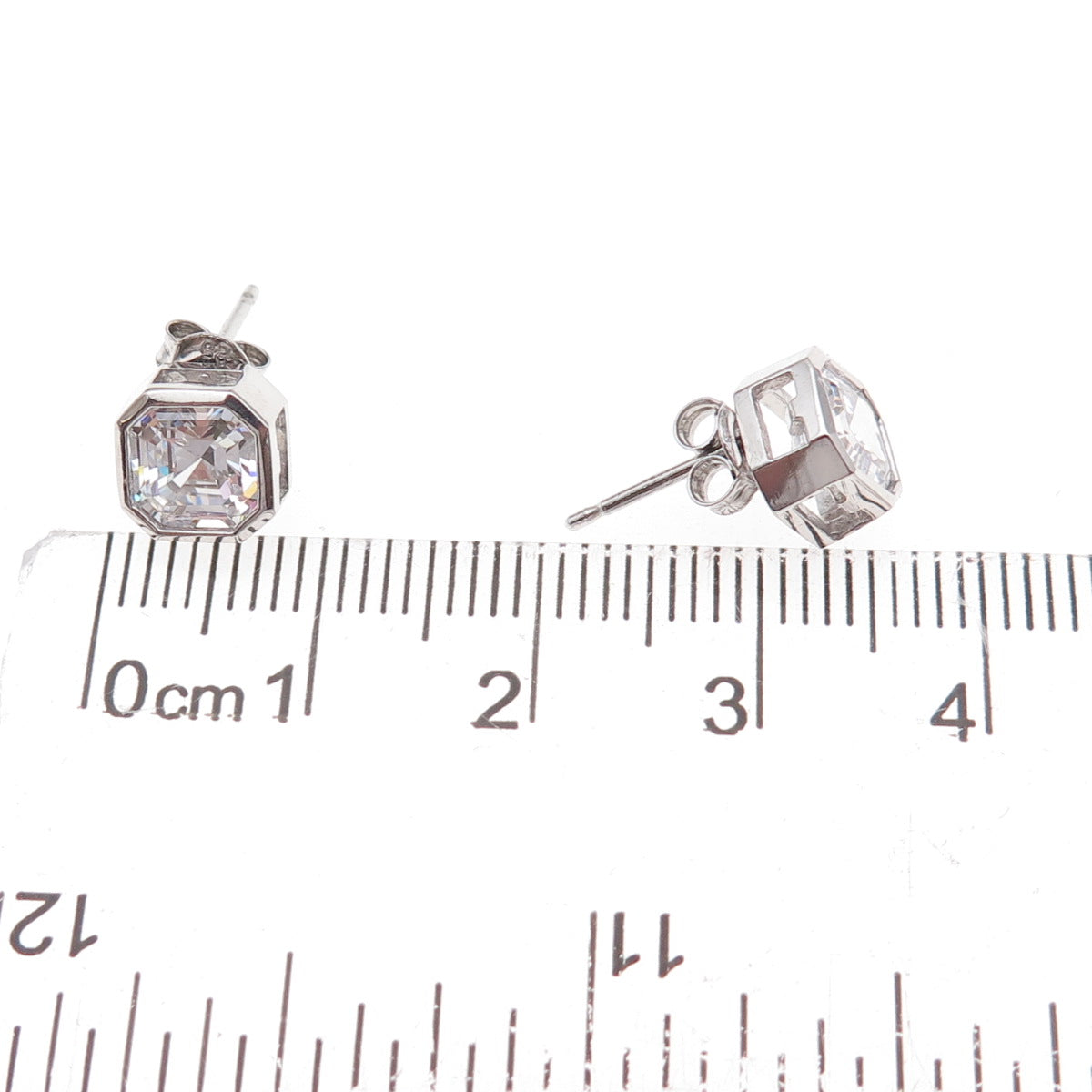925 Sterling Silver Asscher-Cut C Z Stud Earrings