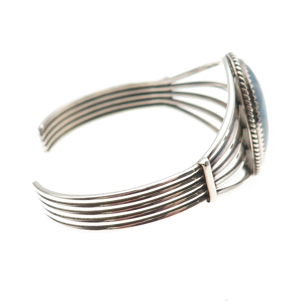 Old Pawn Sterling Silver Vintage Denim Lapis Adjustable Tribal Bracelet 6.25"