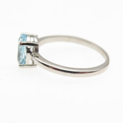 Dazzlers 925 Sterling Silver Real Oval-Cut Blue Topaz Ring Size 6