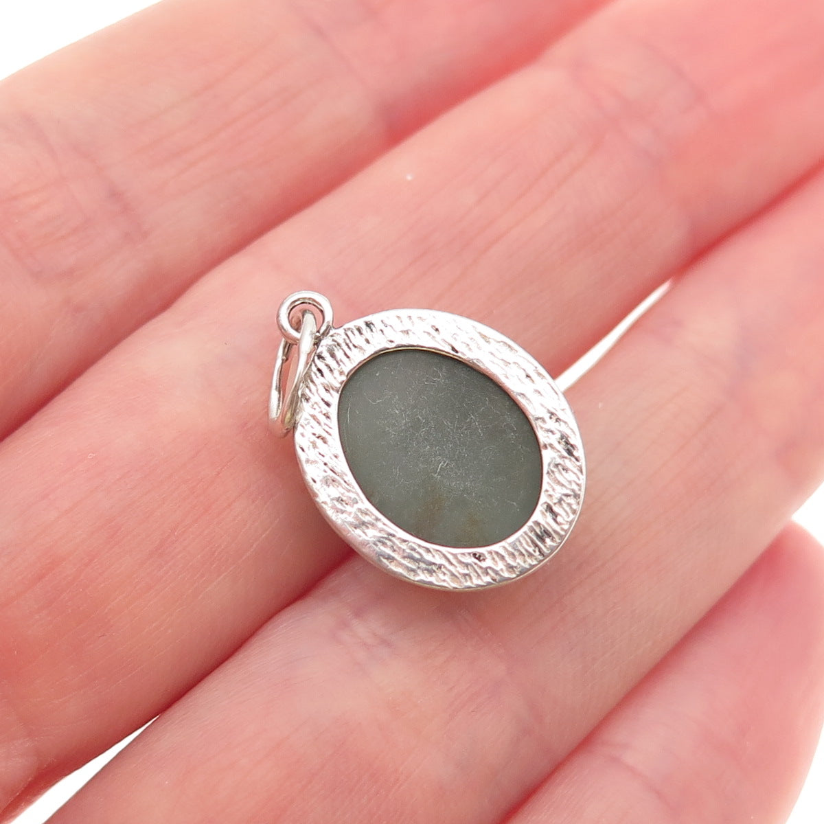 925 Sterling Silver Vintage BE Poland Real Jade Mini Charm Pendant