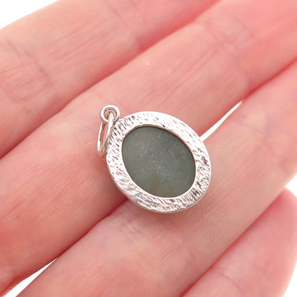925 Sterling Silver Vintage BE Poland Real Jade Mini Charm Pendant