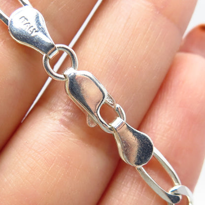 925 Sterling Silver Italy Figaro Chain Necklace 22"