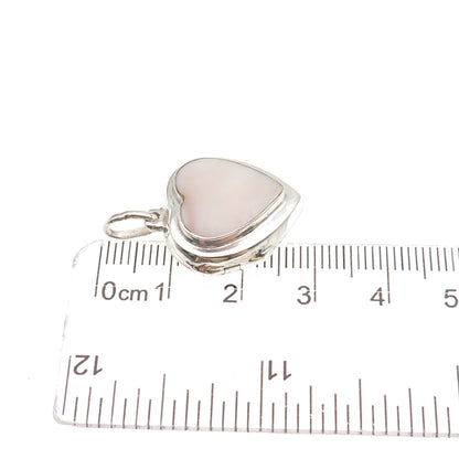 925 Sterling Silver Vintage Real MOP Heart Locket Charm Pendant