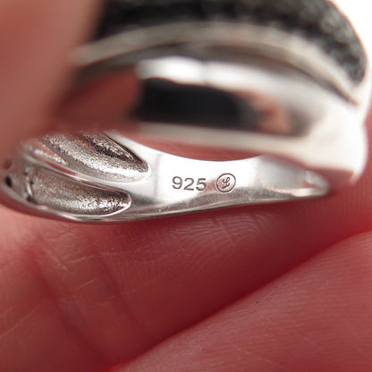 925 Sterling Silver Real Round-Cut Black Spinel Crossover Ring Size 6.25