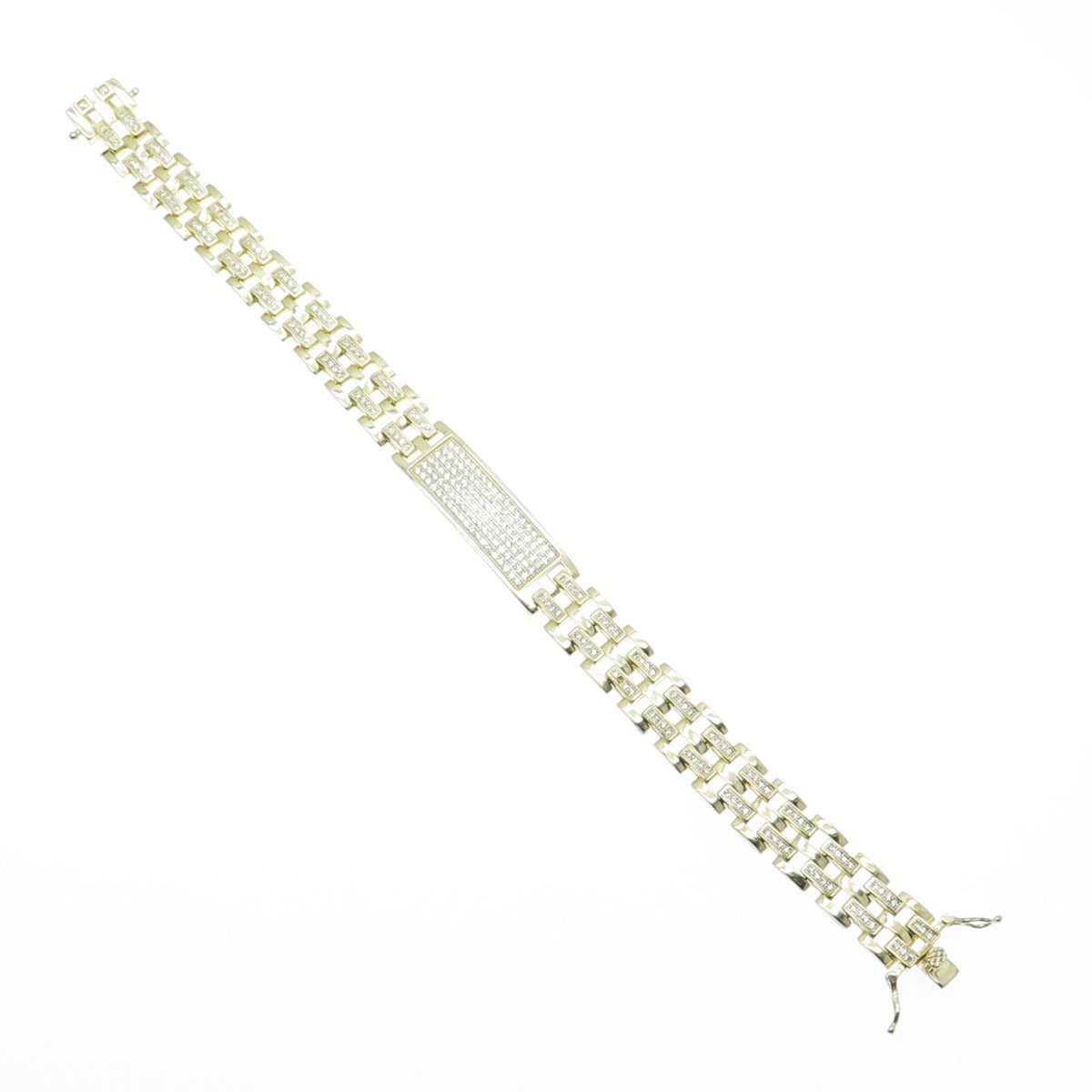 925 Sterling Silver Gold Plated C Z ID Panther Link Bracelet 7.75"