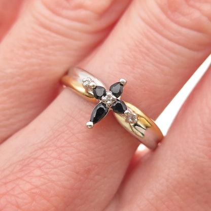 BGE Bradford 925 Sterling 2-Tone Real Diamond Accent & Sapphire Ring Size 8.25