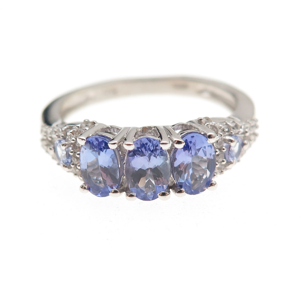 Chuck Clemency 925 Sterling Silver Real Tanzanite & White Topaz Ring Size 8.25