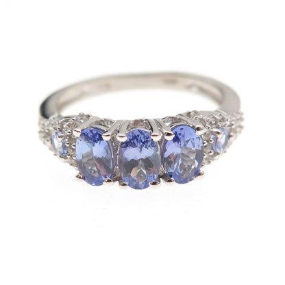 Chuck Clemency 925 Sterling Silver Real Tanzanite & White Topaz Ring Size 8.25