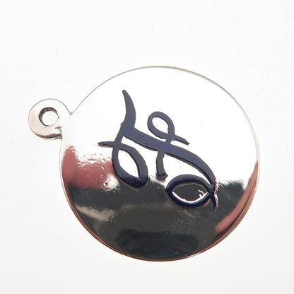 800 Silver Vintage Italy Enamel Letter F Initial Round Tag Charm Pendant