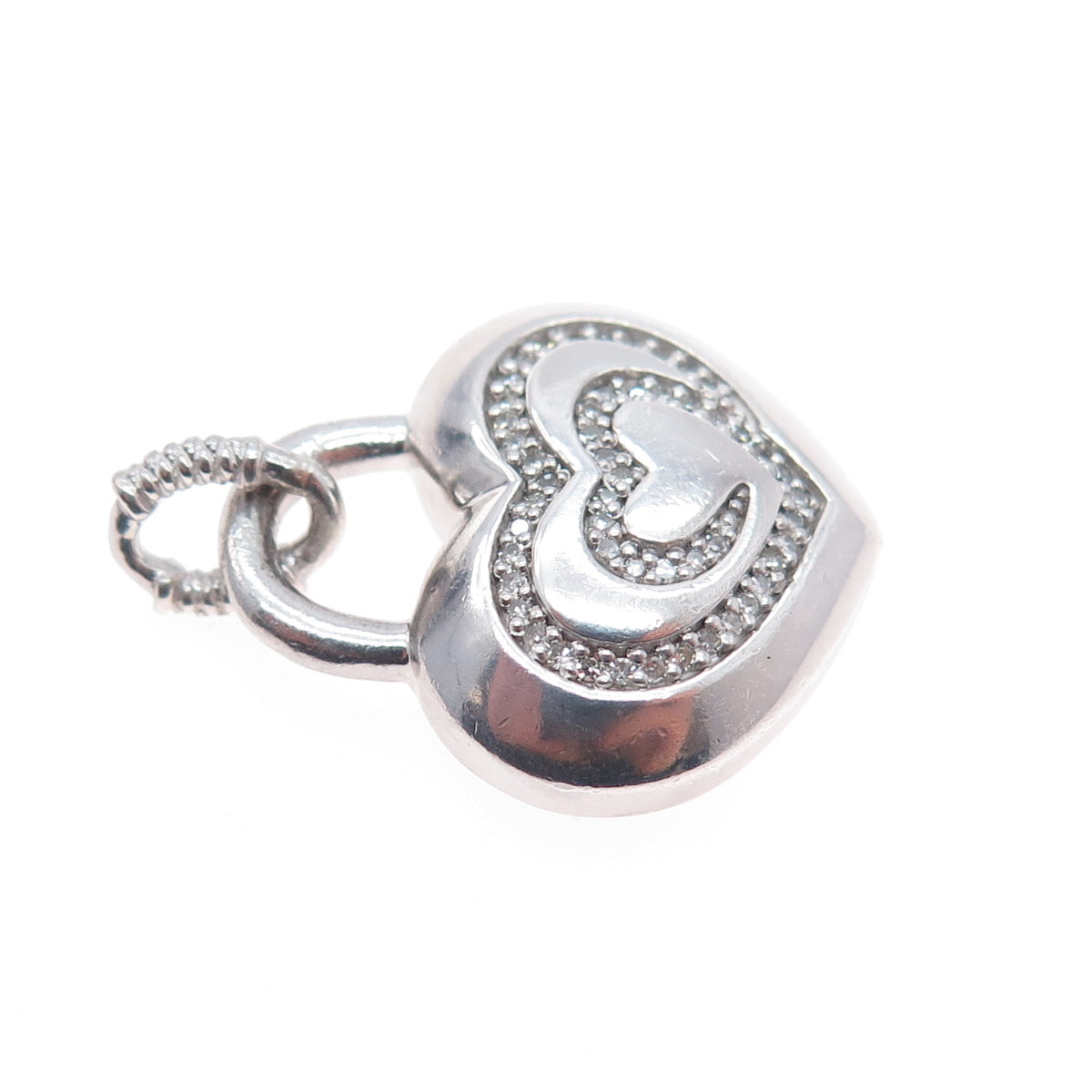 SLV Sadye L Vassil 925 Sterling Silver Real Diamond Heart Charm Pendant