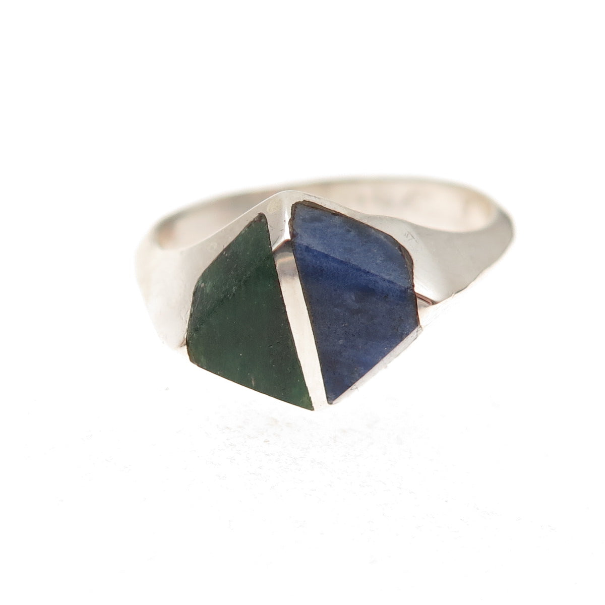 925 Sterling Silver Vintage Mexico Real Turquoise Lapis Modernist Ring Size 6.5
