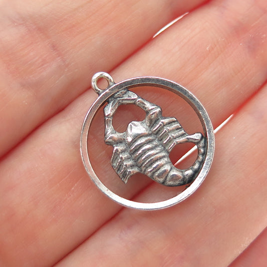 925 Sterling Silver Vintage Scorpio Zodiac Oxidized Minimalist Charm Pendant