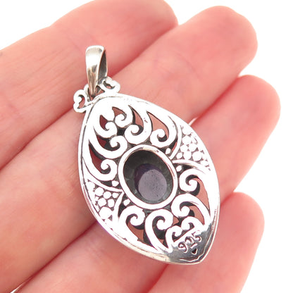 925 Sterling Silver Vintage Real Tanzanite Heart Ornate Oxidized Charm Pendant