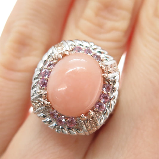 MICHAEL VALITUTTI Gems En Vogue Sterling Peach Jade Pink Sapphire Ring Size 5.25