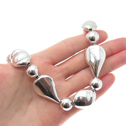 925 Sterling Silver Vintage Modernist Multi-Beaded Chain Necklace 18"