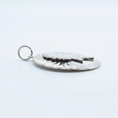 800 Silver Vintage Earth Map Ribbed Round Pendant