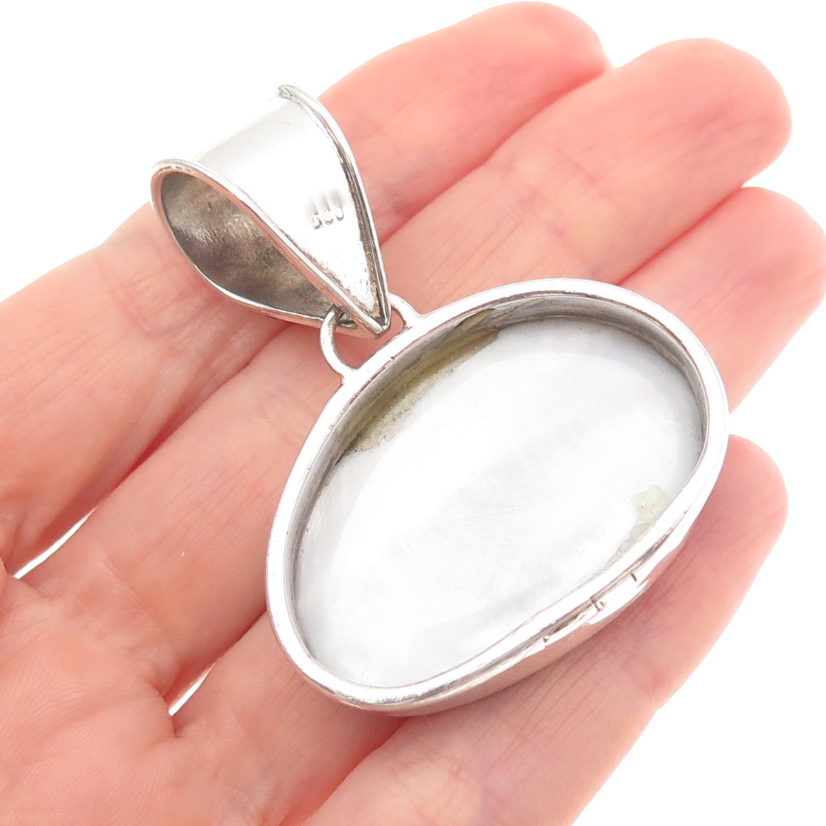 925 Sterling Silver Vintage Real Abalone Shell Modernist Pendant