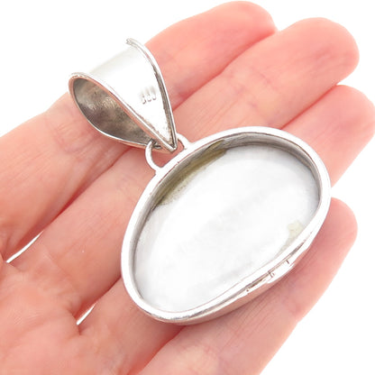 925 Sterling Silver Vintage Real Abalone Shell Modernist Pendant