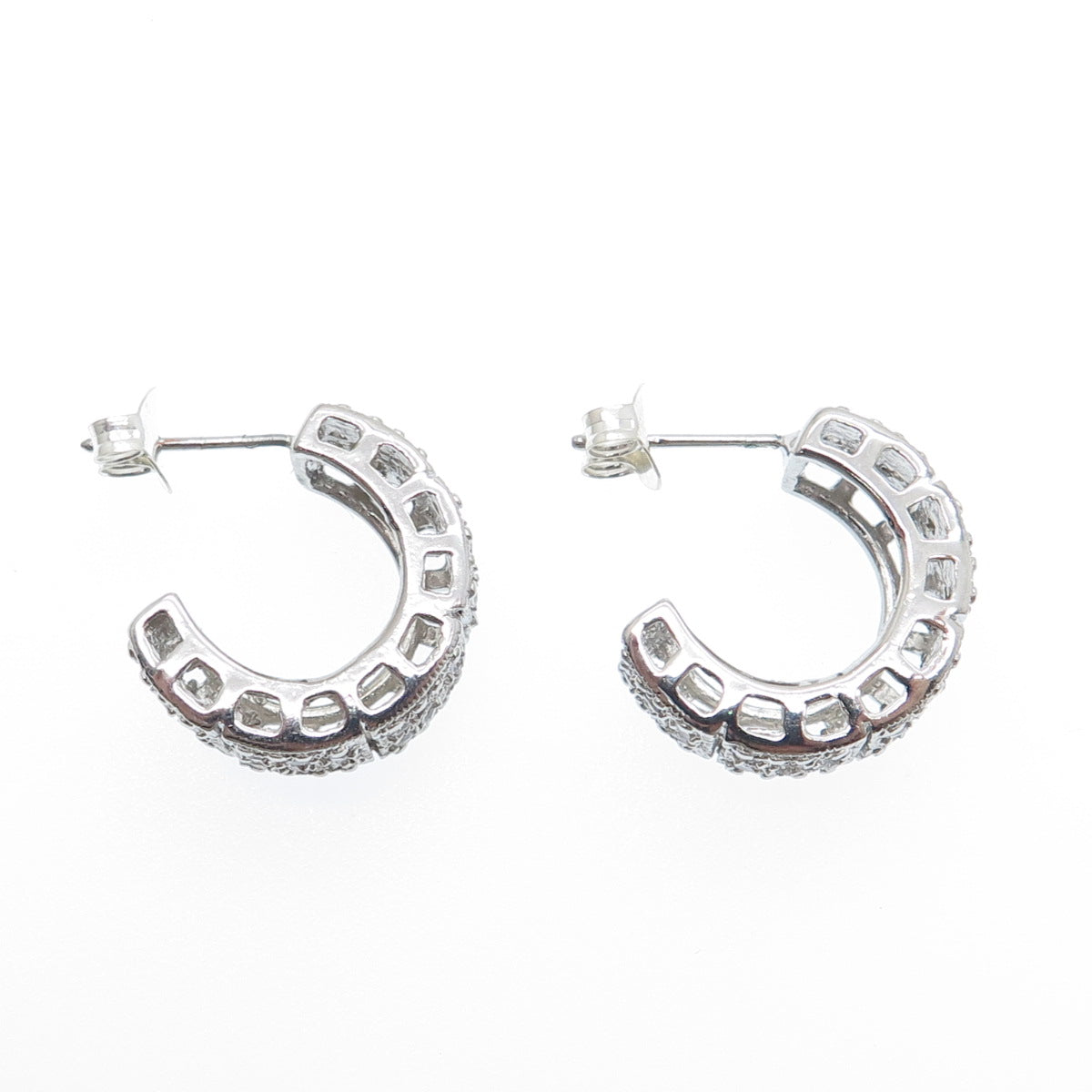 925 Sterling Silver Round-Cut C Z Hoop Earrings
