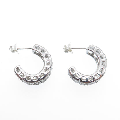 925 Sterling Silver Round-Cut C Z Hoop Earrings