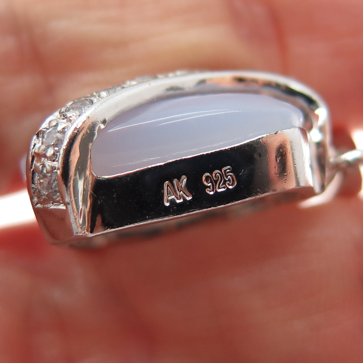 AK Aziz Kahili 925 Sterling Silver Real Chalcedony & Round-Cut C Z Charm Pendant