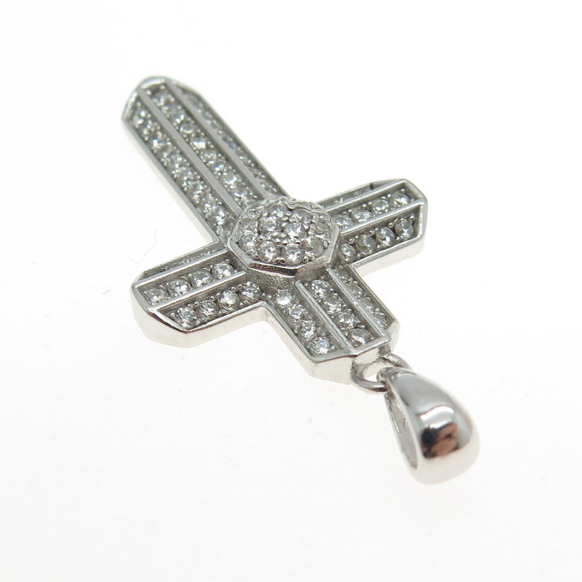 925 Sterling Silver Pave C Z Cross Pendant