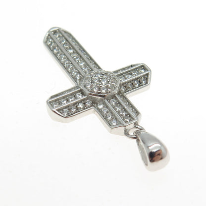 925 Sterling Silver Pave C Z Cross Pendant