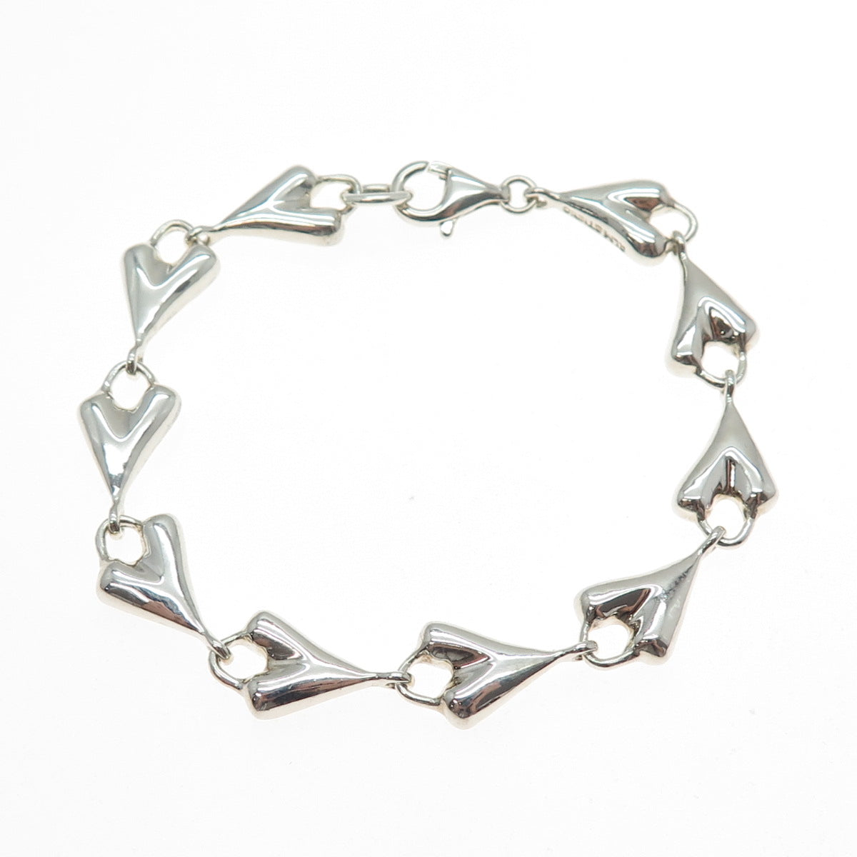 ROBERT LEE MORRIS 925 Sterling Silver Vintage Modernist Heart Link Bracelet 7"