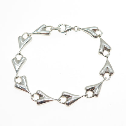 ROBERT LEE MORRIS 925 Sterling Silver Vintage Modernist Heart Link Bracelet 7"
