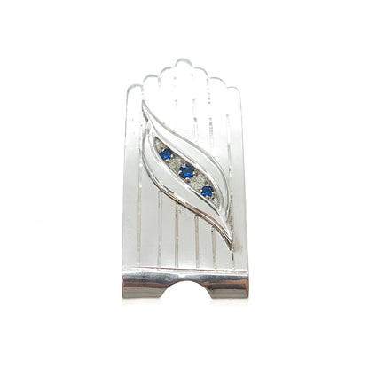925 Sterling Silver Overlaid Vintage Mexico Blue Rhinestone Modernist Money Clip