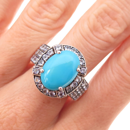Chuck Clemency 925 Sterling Silver Real Turquoise & Tanzanite Ring Size 8.25