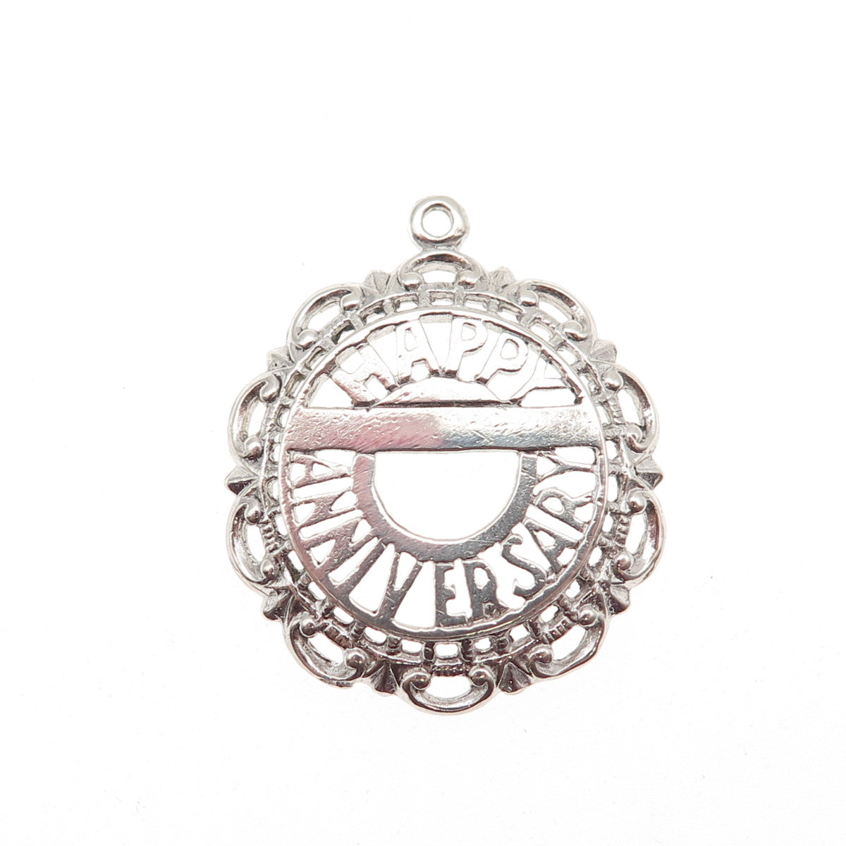 925 Sterling Silver Vintage Happy Anniversary Ornate Mini Charm Pendant