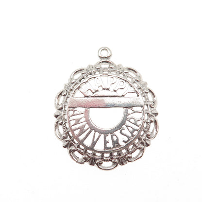 925 Sterling Silver Vintage Happy Anniversary Ornate Mini Charm Pendant