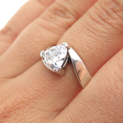 925 Sterling Silver Vintage Triangle-Cut C Z Modernist Bypass Ring Size 8