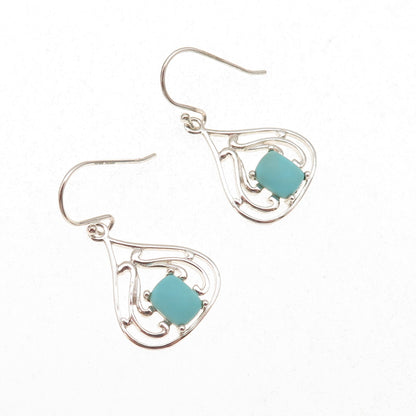 Felicia Design 925 Sterling Silver Real Tyrone Turquoise Dangle Earrings