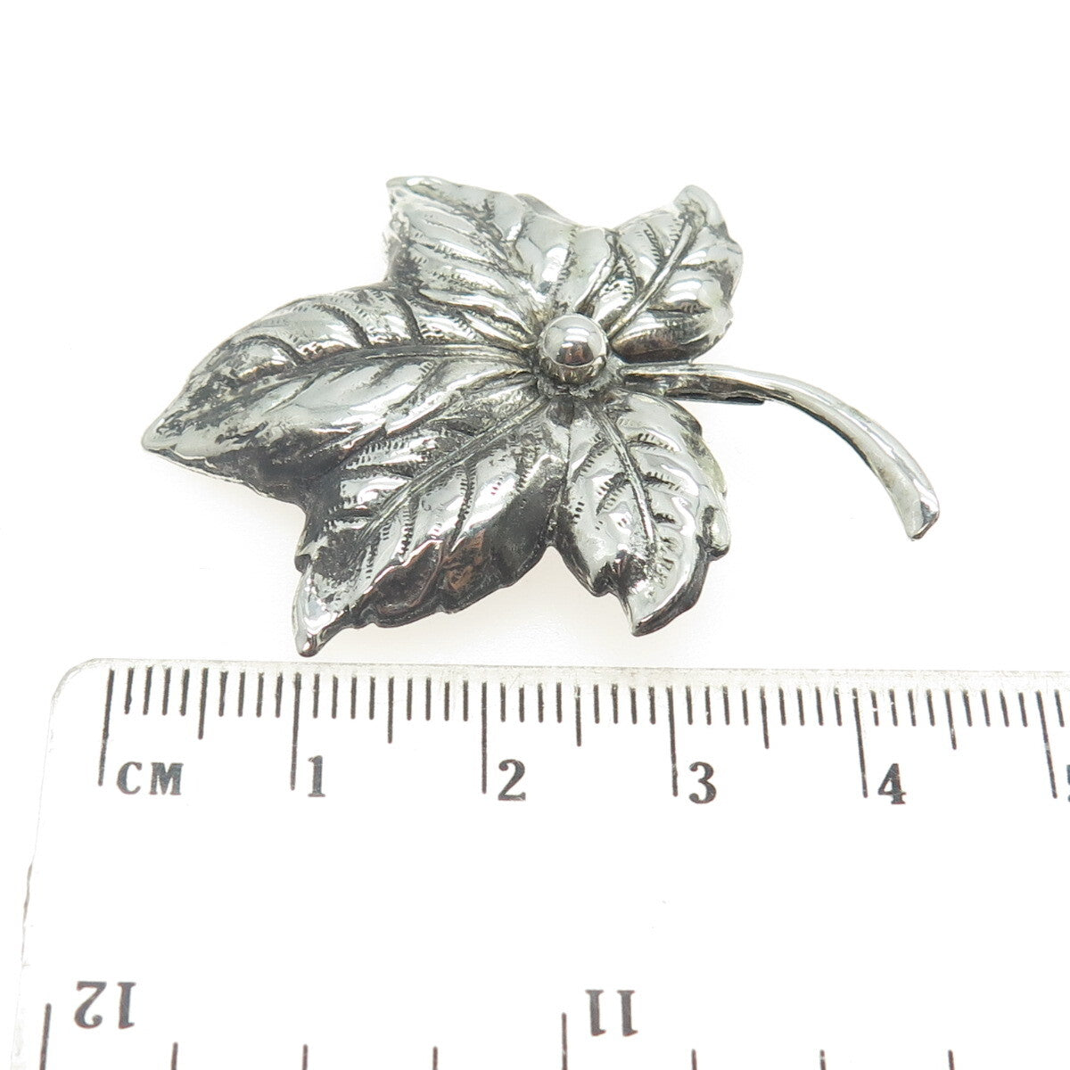 925 Sterling Silver Antique Art Deco Leaf Floral Pin Brooch