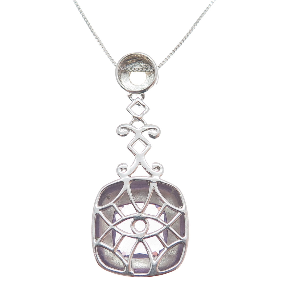 925 Sterling Silver Real Amethyst & Citrine Box Chain Necklace 18"