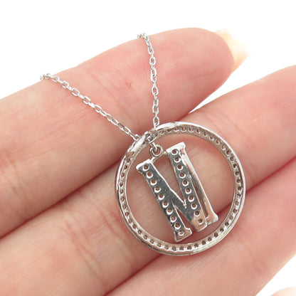 925 Sterling Silver Round-Cut C Z Letter "M" Initial Cable Chain Necklace 16-18"