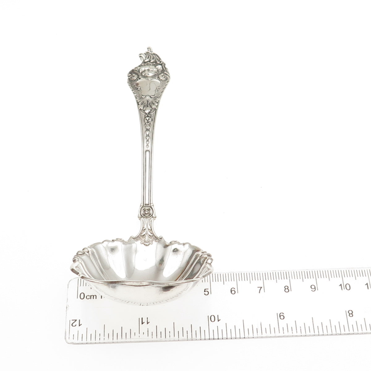 MECHANICS 925 Sterling Silver Antique 1895 Cherub Solid Piece Cream Ladle